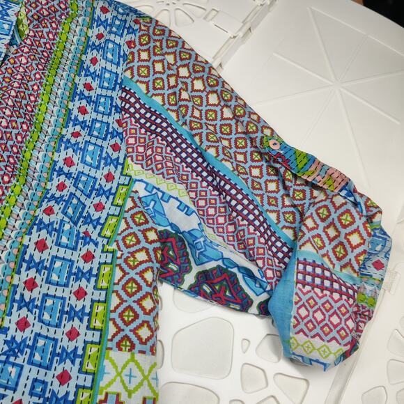 Orientique Naturally Australian Colorful Boho Geometric Artsy Eclectic Blouse XL - Picture 5 of 13